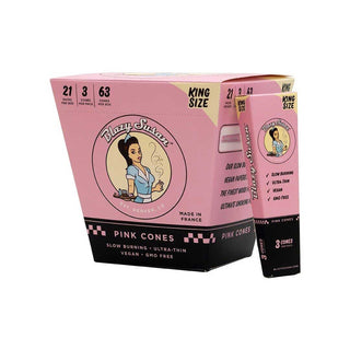 Box of Blazy Susan Pink Cones with branding and product details on a white background