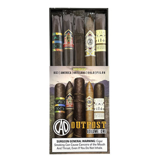 Sampler Pack of CAO cigars with various labels on a white background