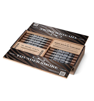 Cigar box with 'Thunder Smoke' branding on a white background