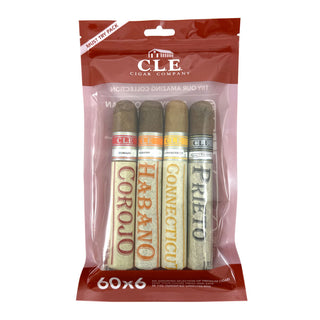 Sampler pack of cigars with CLE Cigar Company branding on a white background