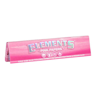 Pink rolling paper pack with 'Elements' branding on a white background
