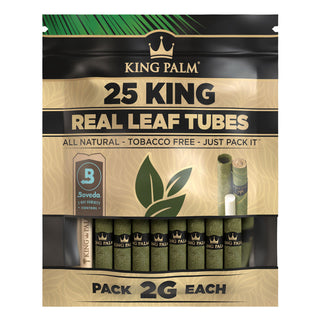 Packaging of King Palm Real Leaf Tubes with branding and product details.