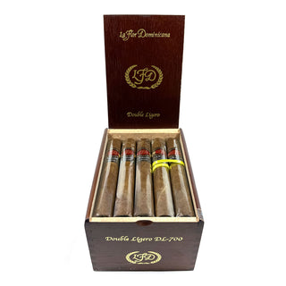 Box of La Flor Dominicana Double Ligero cigars on a white background