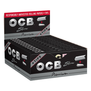 OCB slim rolling papers packaging on a white background
