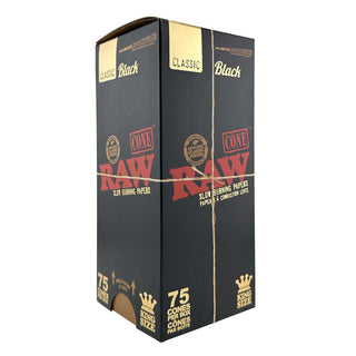 Box of Raw Classic Black King Size cones on a white background