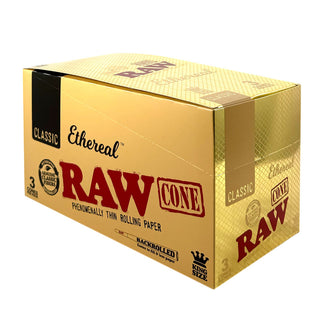 Box of RAW Ethereal Cones on white background