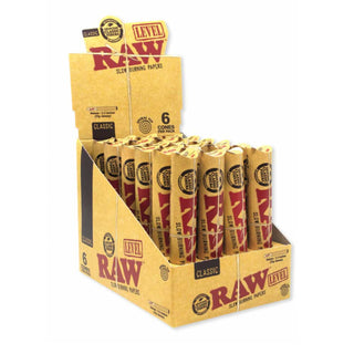 Display of Raw Classic Level Cones on a white background