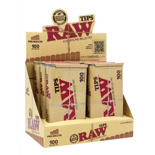 Display of Raw pre-rolled tips packaging on a white background