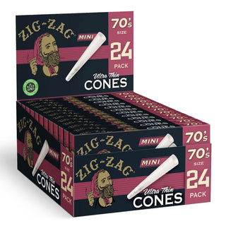 Multiple boxes of Zig-Zag Mini Ultra Thin Cones on a white background