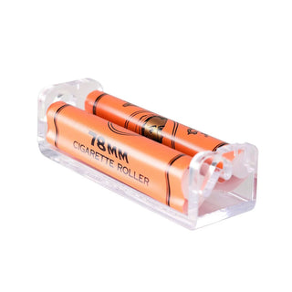 Orange Zig Zag roller with clear plastic casing on a white background