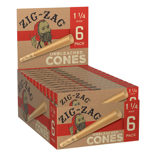 Box of Zig-Zag unbleached cones with a red and brown design.