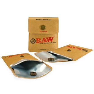 RAW branded pocket ashtray with two open trays on a white background