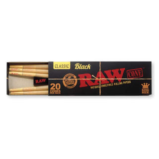 Pack of Raw rolling cones with black and red packaging on a white background
