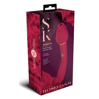Secret Kisses Rosegasm Twosome Rechargeable Silicone Dual End Vibrator with Clitoral Stimulator