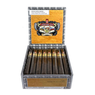 Box of Alec Bradley American Sun Grown cigars with a visible brand logo on a white background