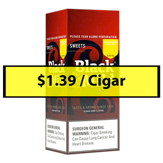 Boxes of Black & Mild cigars with a price tag overlay on a white background