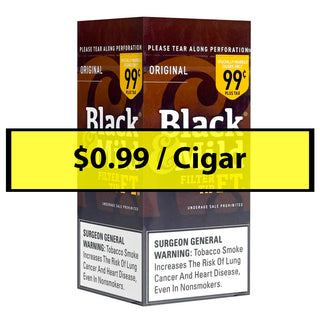 Packaging of Black & Mild Cigar with price and warning labels on a white background