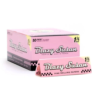Box of Blazy Susan pink rolling papers on a white background