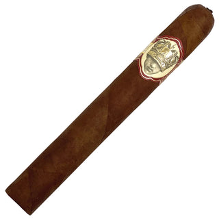 Caldwell Long Live the King cigar with a decorative band featuring a face on a white background