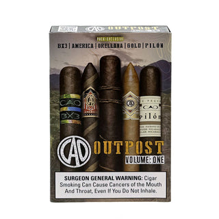 Sampler Pack of CAO cigars with various labels on a white background