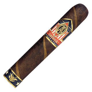 CAO America cigar with a decorative label featuring an American flag design on a white background