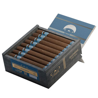 Box of Cao Fasa Sombra cigars with blue bands on a white background