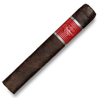 Cigar with a red band featuring a logo on a white background