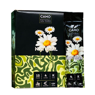 Camo natural leaf cones packaging with floral design on a white background