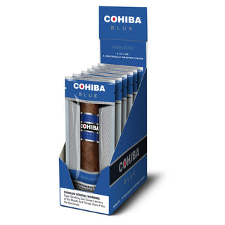 Cohiba Blue packaging with a single cigar displayed