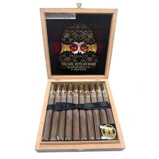 Cigar box with cigars and decorative cover featuring 'Deadwood The Girl with No Name' design.