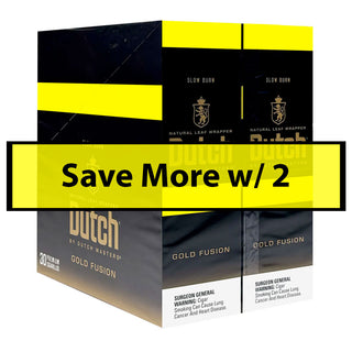 Dutch Master Gold Fusion cigar packaging with dark brown and yellow design on a white background