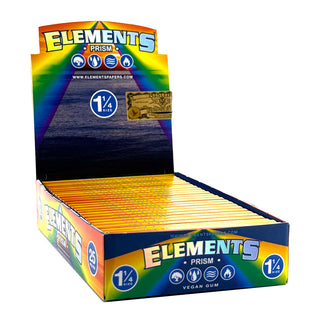 Box of Elements Prism 1 1/4 Size rolling papers on a white background