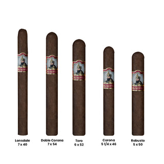 Cigars of different sizes with labels on a white background