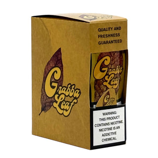 Grabba Leaf product packaging with brand name and nicotine warning label on a white background