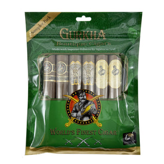 Sampler Pack of Gurkha Cigars with green packaging and visible cigars inside.