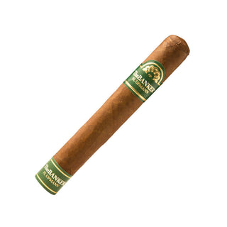 Cigar with a green band featuring branding on a white background