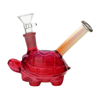 Red glass turtle-shaped water pipe on a white background