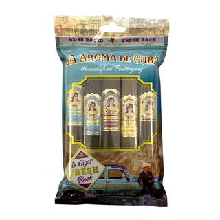 Sampler Pack of La Aroma de Cuba cigars with branding and product details on a white background