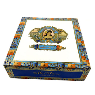 Decorative cigar box with intricate design and 'La Aroma de Cuba Mi Amor' branding on a white background