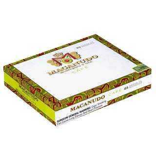 Macanudo Cafe cigar box with colorful design on a white background