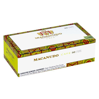 Macanudo Cafe cigar box with colorful design on a white background