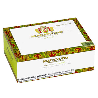 Macanudo Cafe cigar box with colorful design on a white background