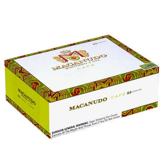 Macanudo Cafe cigar box with colorful design on a white background