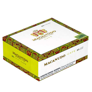 Macanudo Cafe cigar box with colorful design on a white background