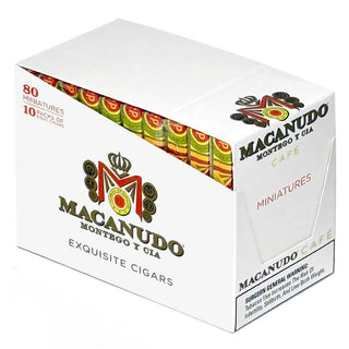 Macanudo cigars with colorful cigar illustrations on a white background