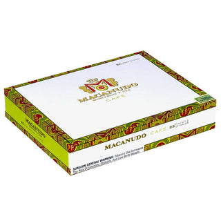 Macanudo Cafe cigar box with colorful design on a white background