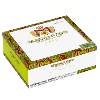 Macanudo Cafe cigar box with colorful design on a white background