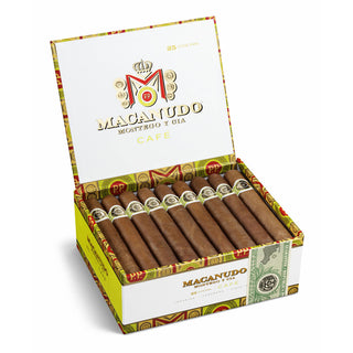 Box of Macanudo Cafe cigars with visible branding on a white background