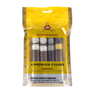 Sampler Pack of Montecristo premium cigars with yellow packaging on a white background