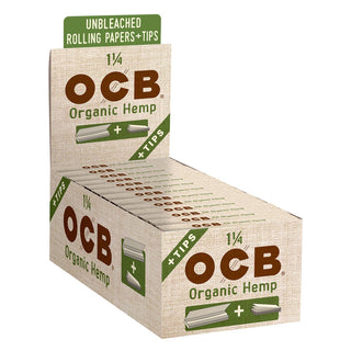 Box of OCB Organic Hemp rolling papers on a white background